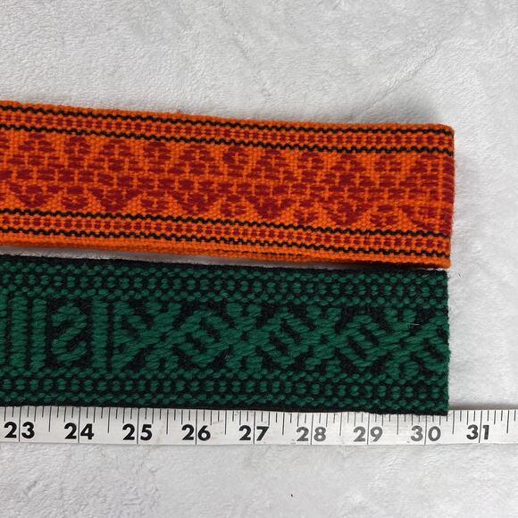 2 Vintage Guatemalan Handwoven Sash Belt Wool Colorful 1970s Green Black Orange